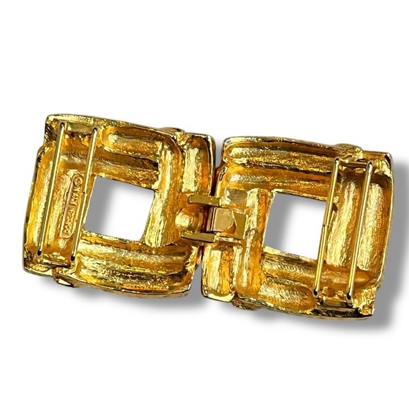 Vintage 90s Doreen Ryan Belt Buckle 2-Piece Gold Tone Squares signed 1.5”x1.75” - Picture 5 of 7